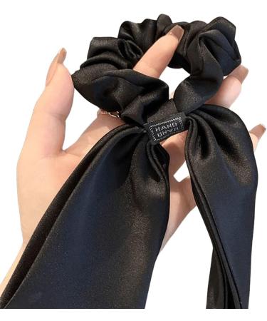 scicent Silk Scrunchies Satin Hair Scarf with Bow Solid Colors Hair Scrunchies Elastic Scrunchy Scarf Ponytail Holder Bands - Black 6308 - Buy Online on GoSupps.com