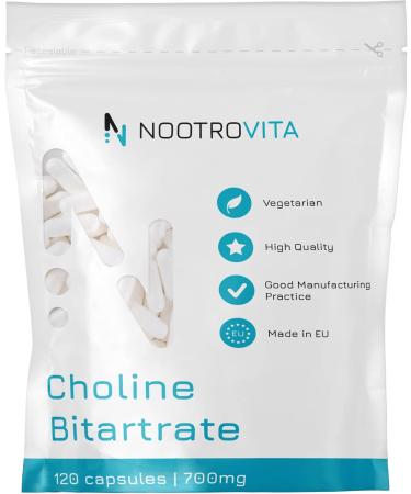 Cholin high doses 700mg - 120 cholin capsules bitartrate |For liver function memory brain and concentration |Vegan gluten free |Nootrovita