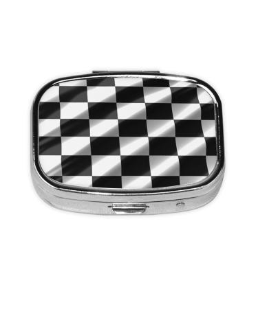 Black White Race Checkered Flag Printed Square Pill Box Portable Travelling Pill Box Medicine Organiser