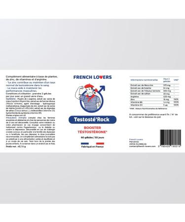 Testost 'Rock Booster Performance Homme | Soutien Taux de Testost rone & Musculation | nergie Vigueur & Vitalit | Maca Zinc Tribulus & Ashwagandha | 60 G lules Fabriqu en France - Buy Online on GoSupps.com