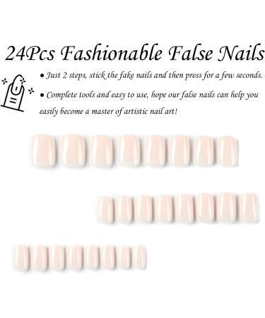 Nude White Short False Nails - 24Pcs Square Press on Nails with Glue | Full Cover Stick on Nails for Women & Girls - Buy Online on GoSupps.com
