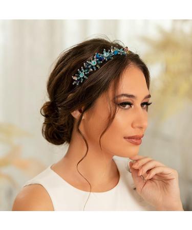 IYOU Sparkling Rhinestone Headband Green Crystal Flower Hair Bands Gemstone Prom Party Hair Hoop Accessories for Women and Girls - Buy Online on GoSupps.com