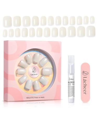 Handmade Milk White Jelly Fake Nails Square Shape Design Kit with Nail Glue | Reusable Full Cover Stick On Nails for Men, Women, and Girls | 12 Sizes - FINAL PEARL A1 - Buy Online on GoSupps.com