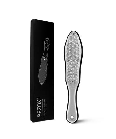BEZOX Professional Foot File Callus Remover, Double Sided Pedicure Rasp for Cracked Heel and Dead Foot Skin - Heavy Duty Surgical Grade Stainless Steel - W/Cloth Storage Bag & Gift Box Silver
