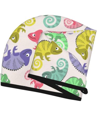 Hair Towel Wrap - Quick Drying Towel Turban with Button | Cute Chameleons Design for Fast Hair Drying - Buy Online on GoSupps.com