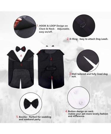Dog Tuxedo Dog Wedding Outfit and Bandana Set Dog Tuxedo Costume Pet Clothes Puppy Formal Shirt with Removable Bow Tie Dog Suit For Small Medium Large Dogs Dog Outfit for Party Birthday Festival L(Chest:20.9-25.6" Body: 16.5") Black - Buy Online on GoSupps.com