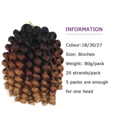 Wand Curl Crochet Braids Hair Jamaican Bounce 8 Inch Ringlet Twist Extension (5 PCS) T1B/30/27 - Buy Online on GoSupps.com