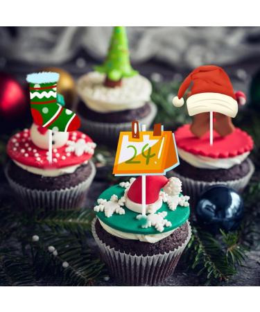 Gadpiparty Birthday Cake Decorations Christmas Cupcake Topper s 24pcs Merry Christmas Snowman Elk Santa Hat Cake Decoration Xmas Fruit Desserts Cocktail Picks Christmas Cake Decorations - Buy Online on GoSupps.com