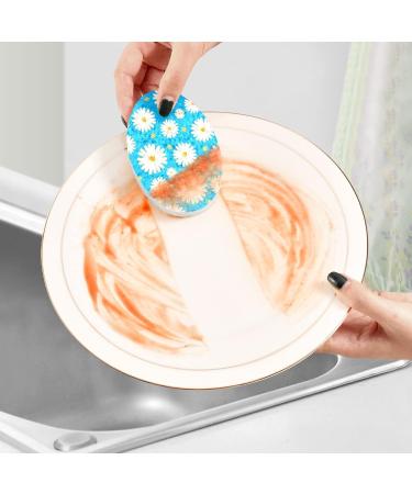 3-Pack Cleaning Kitchen Sponges Oval Daisy Flower Blue Kitchen Cellulose Dishwashing Wood Pulp Cotton - Buy Online on GoSupps.com
