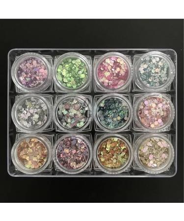 PrettyG 10 Grams/Pack Cat Eye Chameleon Glitter Power Sequins for Festival Rave Beauty Makeup Face Body Nail Craft Art Decoration (12 Colors Set)