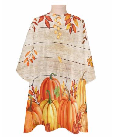 Thanksgiving Brown Orange Pumpkin Barber Cape - Salon Hair Cutting Cape for Women Men Kids Adults Fall Maple Leaves Haircut Cape with Adjustable Elastic Neckline Hairdressing Stylist Cape Accessories 1 piece 55x63 Inch Pumpkin Orange