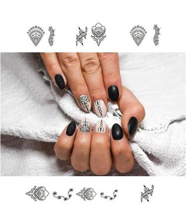 Boho Retro Black Nail Stickers - 13 Sheets Water Transfer Decals for Women | Feather Design DIY Nail Art Supplies - Buy Online on GoSupps.com