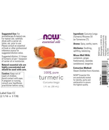 Now Foods Turmeric Essential Oil 1 fl oz (30 ml) - 100% Pure & Natural - Buy Online on GoSupps.com