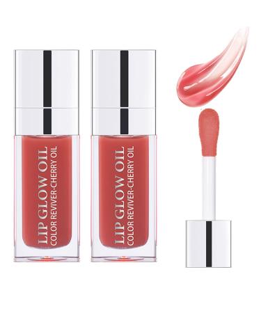WFWJ 2 PCS Plumping Lip Oil Hydrating Lip Gloss Tinted Lip Balm Transparent Lip Care Big Brush Head Glitter Shine Long Lasting Nourishing Non-sticky Fresh Texture (012 ROSEWOOD)