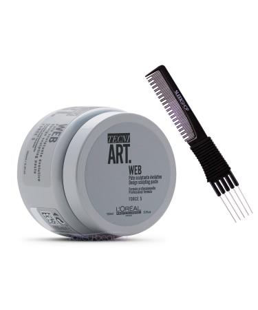 under I'oreaI TECNI ART Force 5 Web Design Sculpting Paste (w/Sleek Premium Carbon Teasing Comb) Hair Gel Cream Pomade Clay Glue (5.07 oz / 150 ml (PACK OF 1)) 5.07 Ounce (Pack of 1)