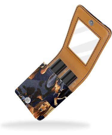 Travel Lipstick Organizer Case | Portable Makeup Bag with Mirror | Black Brown Dachshund Dog Design - Buy Online on GoSupps.com