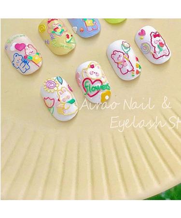 2 Sheets Easy To Use Back Sticker Decoration Nail stickers Embossed Cute Bunny And Bear - Buy Online on GoSupps.com