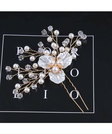Dervivea Bridal Crystal Flower Hairpins Bride Wedding Pearl Hair Pins Gold Rhinestone Hair Pieces Vintage Flower Weddings Hair Comb Decorative Hair Accessories for Women and Girls Headdress - Buy Online on GoSupps.com