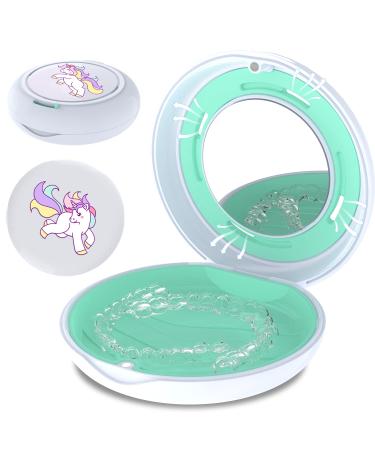 Cute Retainer Case with Mirror and Adjustable Vent Holes Slim Aligner Case with a Cute Sticker Solid Orthodontic Retainer Case Easy to Clean Tight Snap Lock (Bright White) Small Light White