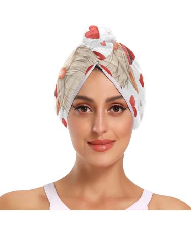 Valentine Love Dwarf Hair Towel 2 Pack Super Absorbent Hair Drying Towel Quick Dry Hair Turbans Head Towel with Button Twisty Wrap for Women Girls