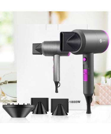 Slopehill Professional Ionic Hair Dryer - 1800W Fast Drying, Low Noise, 2 Nozzle and 1 Diffuser Attachments - Dark Grey - Buy Online on GoSupps.com