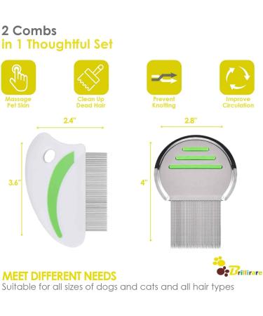 Brillirare 2 Pack Flea Lice Comb Stainless Steel Dog Cat Grooming Combs with Rounded Teeth Long-tooth Professional Pet Tear Stain Remover Dematting Tool for Small Medium & Large Pets - Buy Online on GoSupps.com