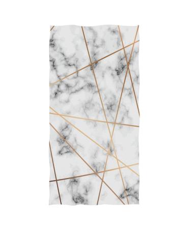 Wamika Marbling Texture Print Hand Towels Orange Lines White Marble Bath Towel Ultra Soft Highly Absorbent Multipurpose Bathroom Towel for Hand Face Gym Sports Spa Home Decor, 16x30 in