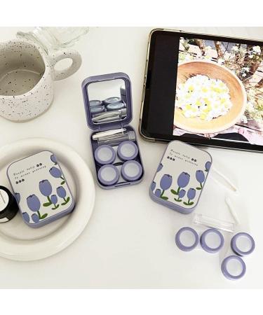 Travel Contact Lens Case - Portable Holder Kit in Blue Pink & Purple with Solution Bottles & Tweezers - Buy Online on GoSupps.com