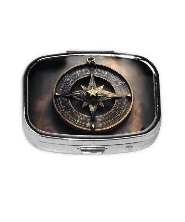 Magical Design Norse Runes Compass Printing 2 Compartment Small Pill Case Cute Small Pill Box Purse Pill Boxs Travel Pill Organizer for Pocket Purse and Travel Gifts