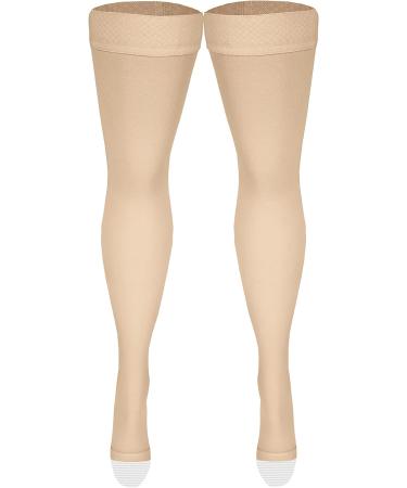 NuVein Thigh Length Compression Stockings 20-30 mmHg Support - Open Toe - Light Beige - Medium (1 Pair) - Buy Online on GoSupps.com