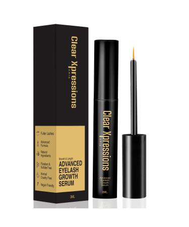 Clear Xpressions Paris Natural Eyelash Enhancer and Growth Serum - With Castor Oil  Biotin and Peptide for Thicker  Fuller and Longer Lashes & Brows - Irritation Free - Cruelty Free - 3 ML