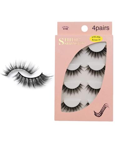 Natural Eyelashes False Eyelashes 4 Pairs 3D Imitation Water Mane Eyelashes Reusable Black G108