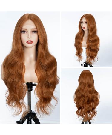 Ginger Brown 26 Inch Wavy Lace Front Synthetic Wig for Women - Hand Tied, Preplucked Hairline, High Temperature - Body Wave Natural Curls - Buy Online on GoSupps.com