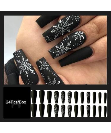Christmas Party Ballerina Press Nail Black French Coffin Fake Nail Sticker Design Christmas Snowflake Nail Art (Color : 01) - Buy Online on GoSupps.com
