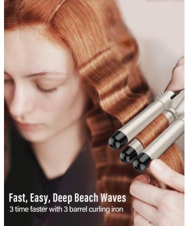 Lockenstab Set 5 in 1 - Curly Bars 3 Barrels for Large Curls Ceramic Curlers with Temperature Adjustment Fast Heating Gloves & Clips - Gold - Buy Online on GoSupps.com