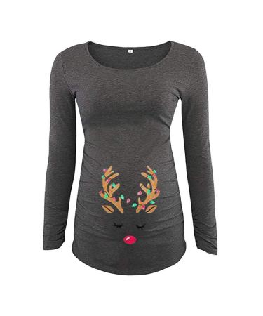 Pregnant Deer Christmas Maternity Top Women Casual Pullover Winter Clothing Warm Long Sleeves Hooded Tops L Grau