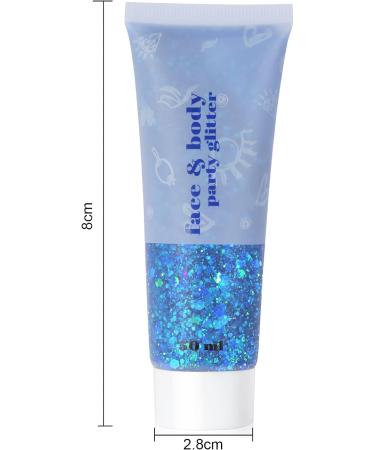 URAQT 50ml Holographic Mermaid Body Glitter Gel - Chunky Cosmetic Glitter for Face, Body, Hair & Nails - Sparkling Festival Party Lotion in Blue - DIY Art Glitter Gel - Buy Online on GoSupps.com