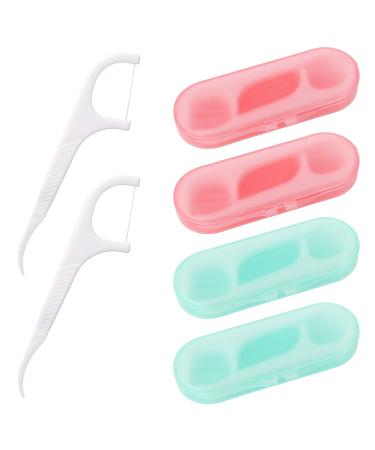 WLLHYF Dental Floss 4 PCS Travel Dental Floss Case Portable Case Refillable Dental Floss Picks Organizer 40 Picks Professional Toothpicks Sticks for Family Hotel Travel Women Men Teeth Cleaning 2 Pink+2 Green