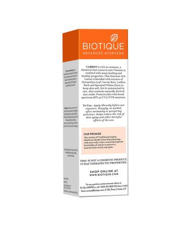 Biotique Bio Carrot Face & Body Sun Lotion SPF 40 UVA/UVB Sunscreen 190ml - Buy Online on GoSupps.com