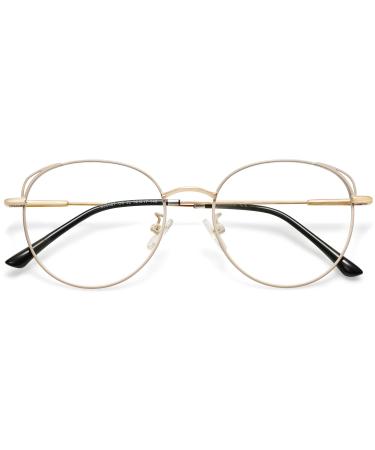 SOJOS Cat Eye Blue Light Blocking Glasses Hipster Metal Frame Women Eyeglasses She Young Beige Frame Anti-Blue Light Lens