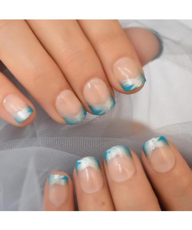 Blue Lake Artificial Nails - Abstract Lines Short Square French Mani | 24pcs Full Cover | Shop Internationally - Buy Online on GoSupps.com