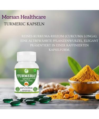  Morsan Healthcare Turmeric (Curcuma longa) Capsules | Pack of 60 x 500 mg Vegetarian Capsules | Natural Food Supplement | GMP Certified | Gluten-Free - Buy Online on GoSupps.com