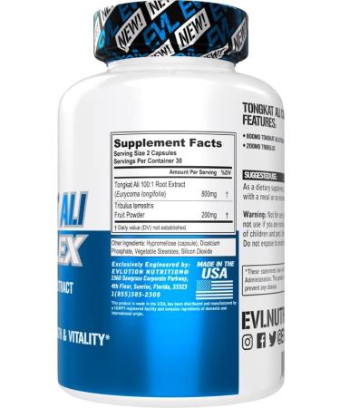 Evlution Nutrition Tongkat Ali - Men's Health & Vitality Supplement | 800mg Tongkat Ali + 200mg Tribulus | Vegan & Gluten Free - 30 Servings - Buy Online on GoSupps.com