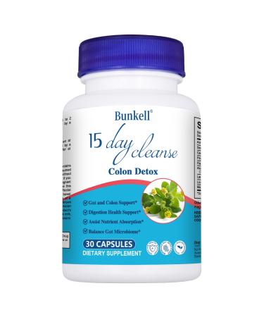 15 Day Cleanse Gut and Colon Support Advanced Gut Cleanse Detox for Women & Men with Senna Cascara Sagrada and Psyllium Husk Gut Cleanse Supports Digestive Health Non-GMO 30 Capsules 30 Count (Pack of 1)