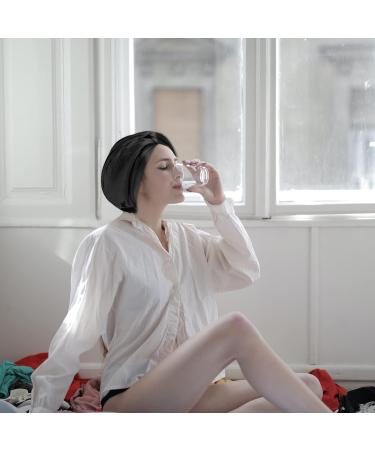 Mulberry Silk Hair Wrap for Sleeping | Double-Sided Sleep Cap | Silk Bonnet for Curly Hair | Black - Buy Online on GoSupps.com