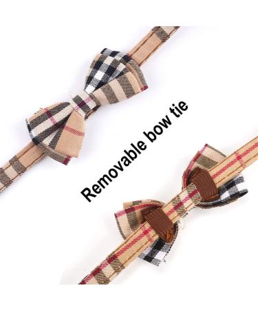 SuperBuddy Cute Bow Bell Cat Collar - 2 Pack Plaid Kitten Collar with Removable Bowtie for Cats Kittens - Brown-Black - Buy Online on GoSupps.com