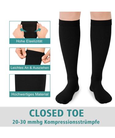 Evolyline Medical Compression Stockings 20-30 mmHg for Men & Women | Closed Toe Support Socks for Varicose Veins & Edema | Thrombosis Relief | Black XXL - Buy Online on GoSupps.com