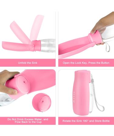 JOPHEK 300ml Portable Pet Drinking Bottle - Leakproof 180 Foldable Dog & Cat Water Bottle with Activated Carbon Filter for Travel & Camping - Pink - Buy Online on GoSupps.com