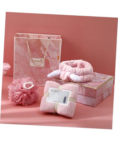 Angoily 1 Set Three Piece Bath Set Skin-Friendly Spa Hair Body Scrubber Puff Exfoliating Body Face Washing Hairband Shower Birthday Present Coral Fleece Finished Product Pink - Buy Online on GoSupps.com