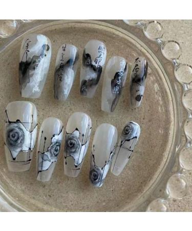 Temperament Enhancement Nail Patch Wearing a high-end Handmade Watercolor Rose Nail Products Customized Fake Nails Patch (10-Piece Package). (Size : S) 1 count (Pack of 1)